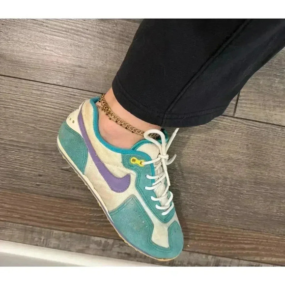 Vintage Nike 1970 Teal Purple Leather Women's Sneakers Size 6.5 KOREA Cycling - Picture 11 of 11